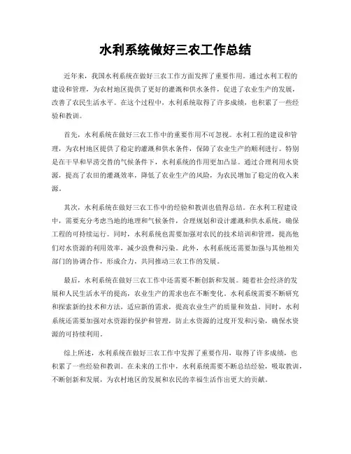 水利系统做好三农工作总结