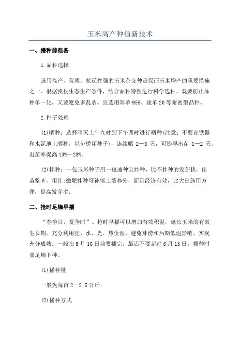 玉米高产种植新技术