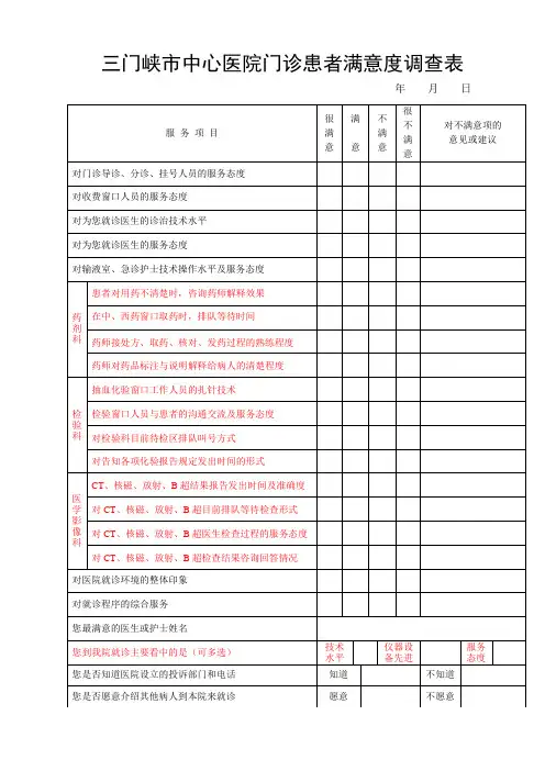 门诊病人满意度调查表
