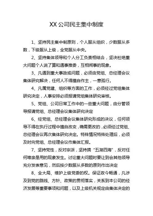 XX公司民主集中制度