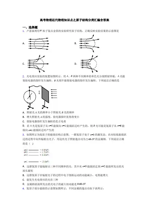 高考物理近代物理知识点之原子结构分类汇编含答案