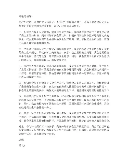 煤矿安全妻子替夫承诺书