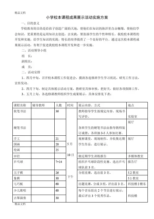 (整理)小学校本课程成果展示活动实施方案.