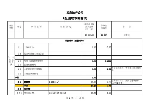 房地产目标成本预测表完整EXCEL版本