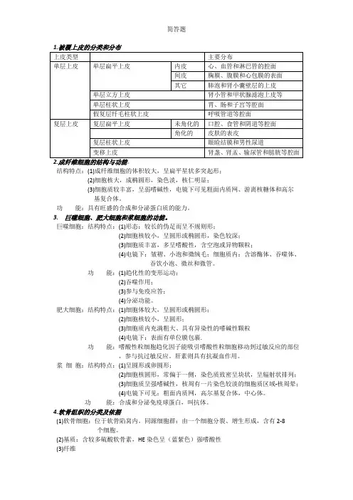 组胚重点(简答题)