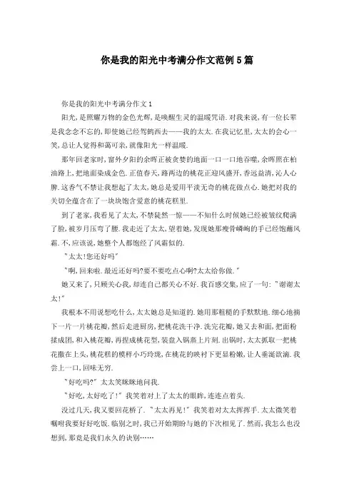 你是我的阳光中考满分作文范例5篇
