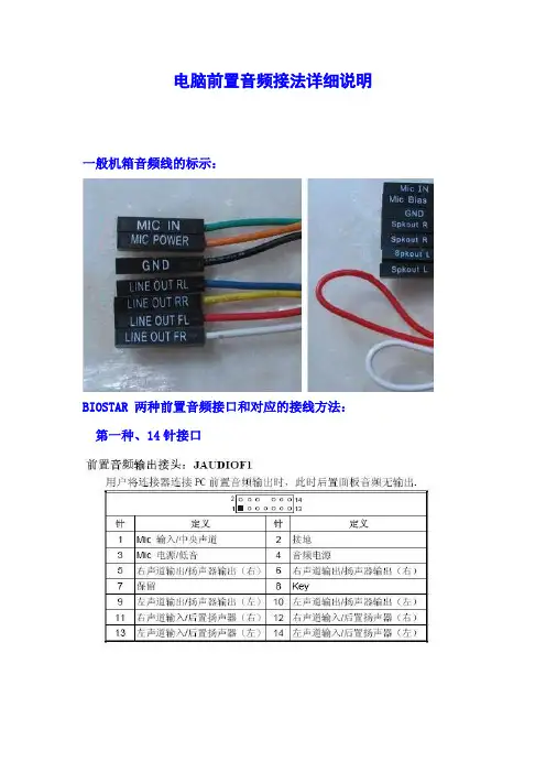 电脑前置音频接法详细说明