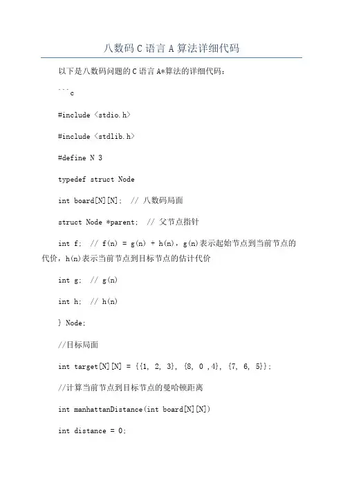 八数码C语言A算法详细代码