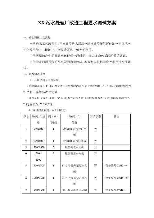 XX污水处理厂改造工程通水调试方案