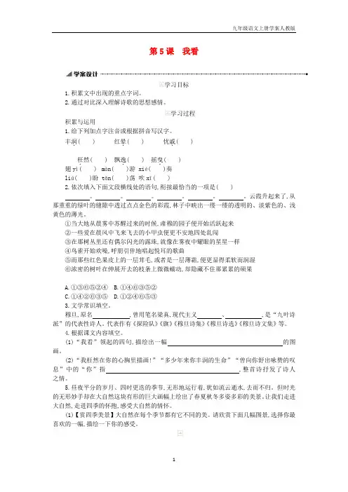 九年级语文上册第1单元5我看学案新人教版