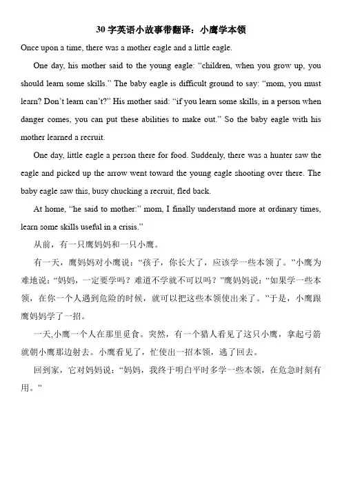 30字英语小故事带翻译：小鹰学本领