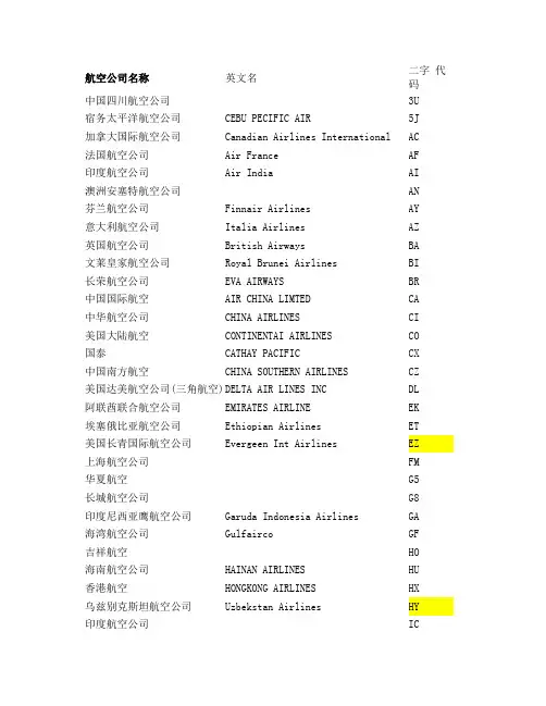 航空公司2字代码