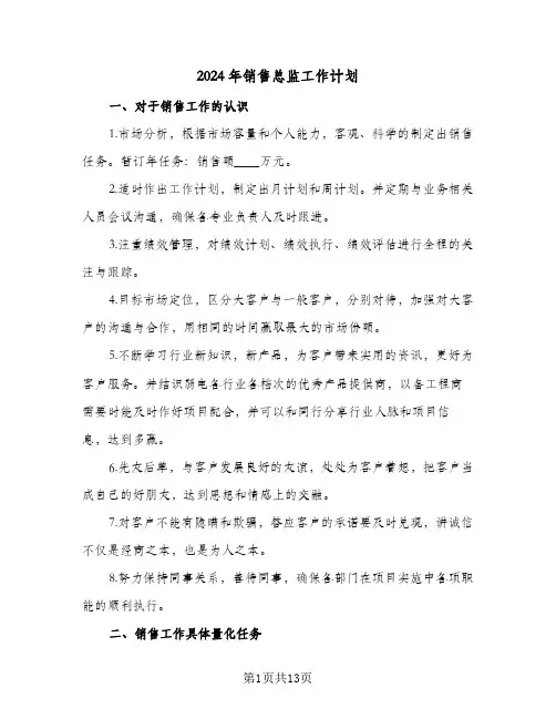2024年销售总监工作计划(5篇)