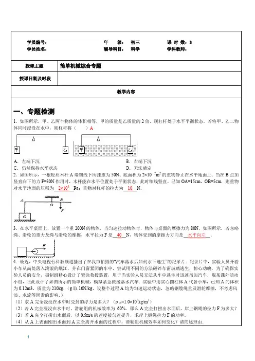 初三科学-简单机械综合专题汇总