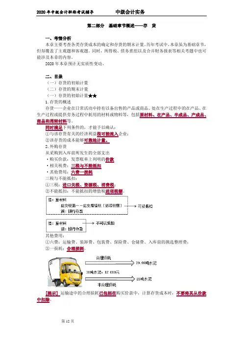 2020中级会计 会计 第二部分 基础章节概述——存 货