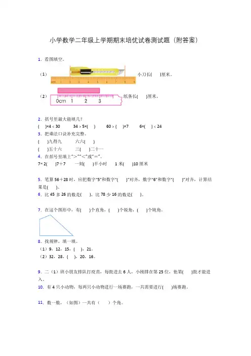 小学数学二年级上学期期末培优试卷测试题(附答案)