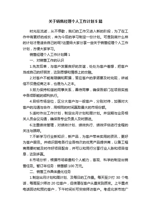 关于销售经理个人工作计划5篇