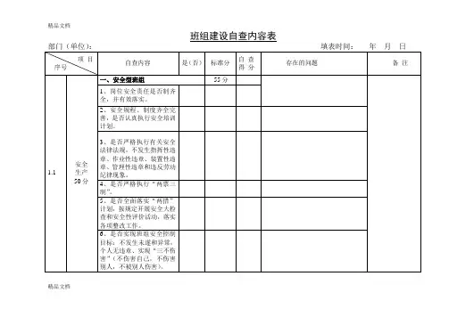电厂班组建设内容自查表上课讲义