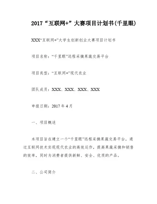 2017“互联网+”大赛项目计划书(千里眼)