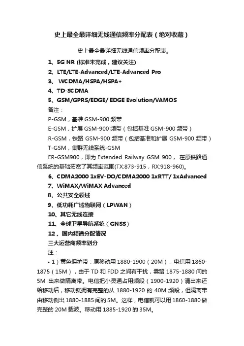 史上最全最详细无线通信频率分配表（绝对收藏）