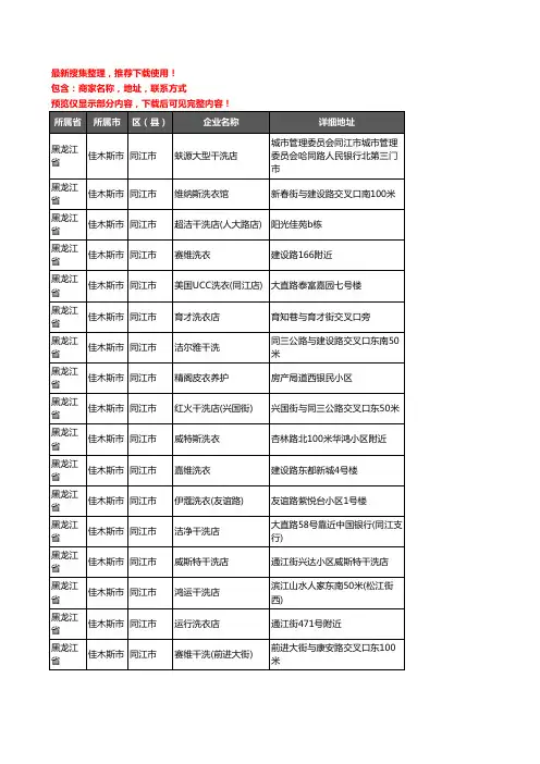 新版黑龙江省佳木斯市同江市洗衣店企业公司商家户名录单联系方式地址大全17家