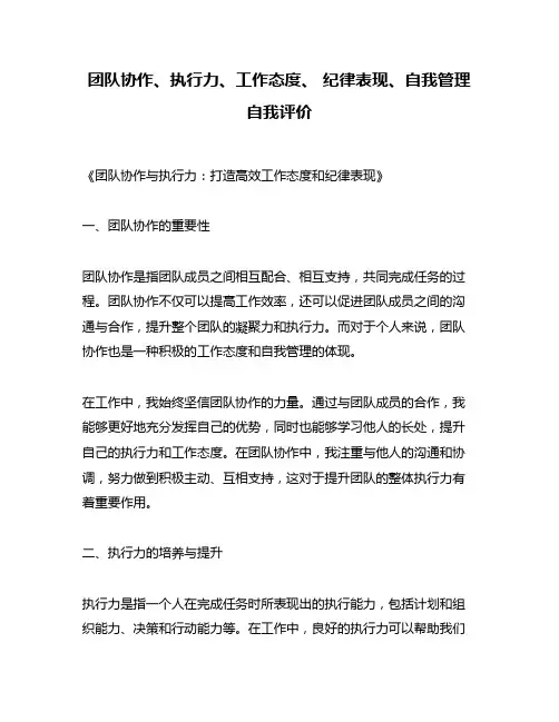 团队协作、执行力、工作态度、 纪律表现、自我管理自我评价