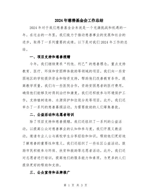 2024年慈善基金会工作总结