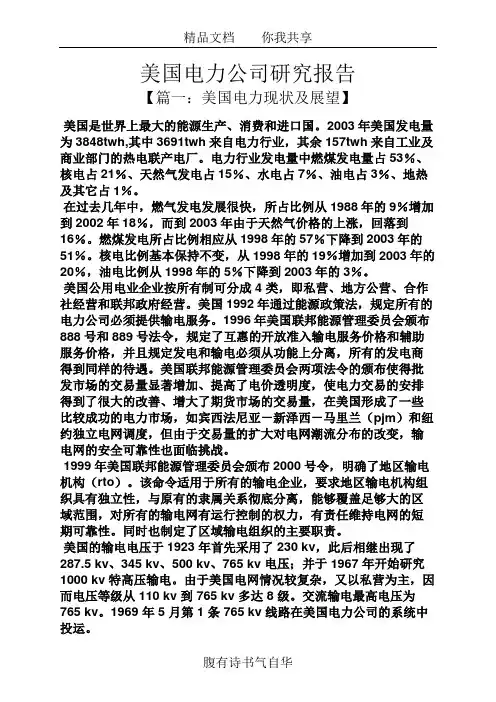 美国作文之美国电力公司研究报告