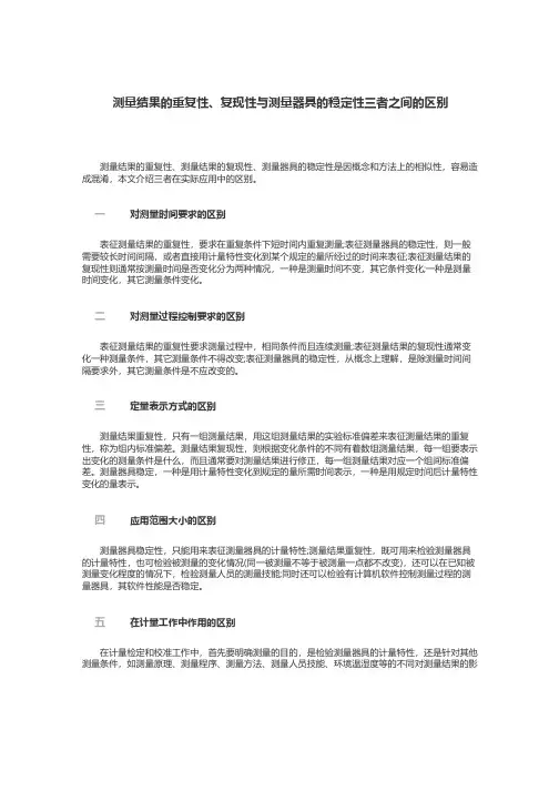 测量结果的重复性、复现性与测量器具的稳定性三者之间的区别