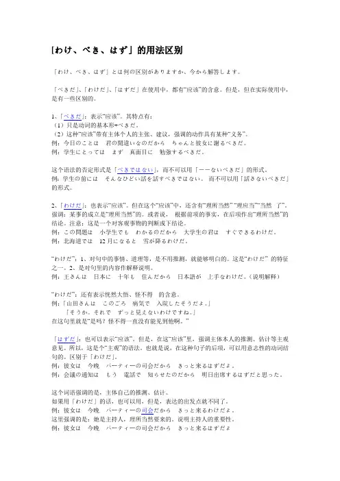 [わけ、べき、はず」的用法区别