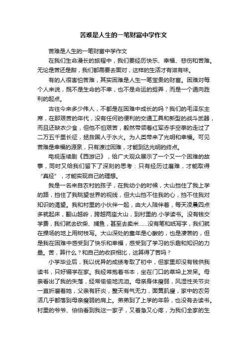 苦难是人生的一笔财富中学作文