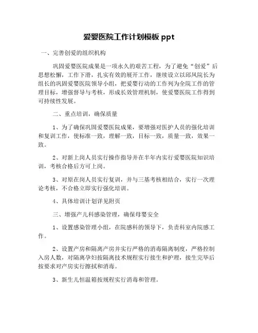 爱婴医院工作计划模板ppt