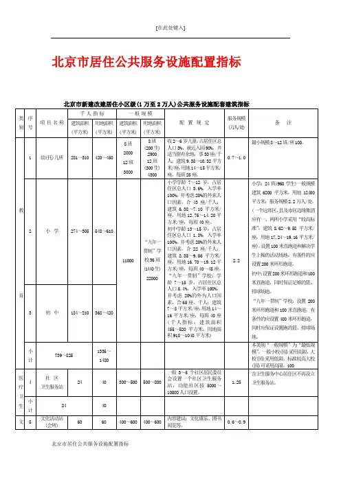 北京市居住公共服务设施配置指标