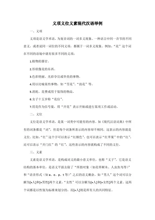 义项义位义素现代汉语举例