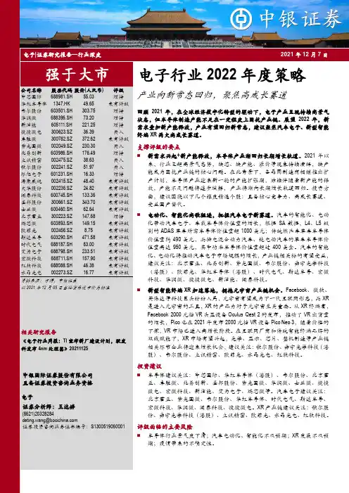 电子行业2022年度策略：产业向新常态回归，聚焦高成长赛道