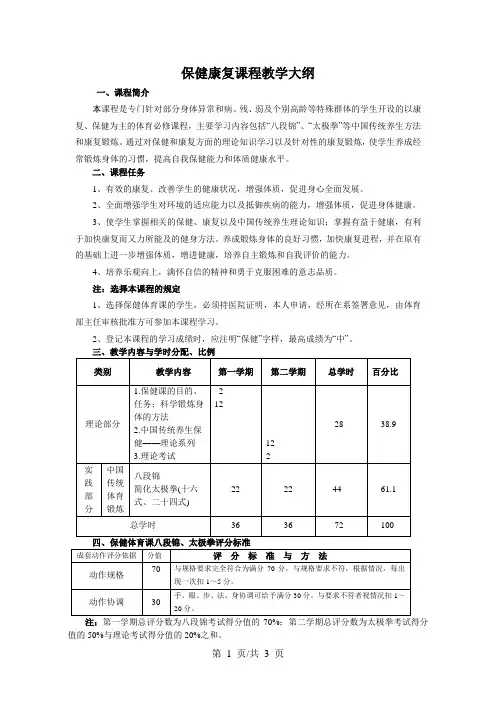 保健康复课程教学大纲