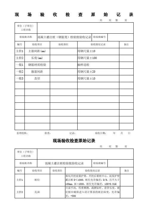 现场验收检查原始记录(样表)