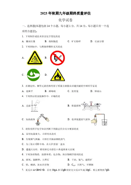 河南省南阳市淅川县2023-2024学年九年级上学期期末考试化学试题(含解析)