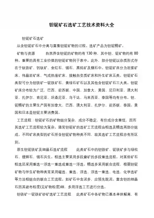 钽铌矿石选矿工艺技术资料大全