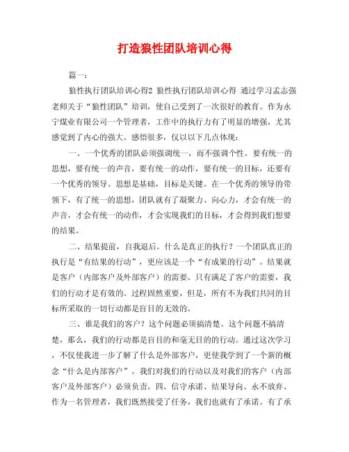 打造狼性团队培训心得