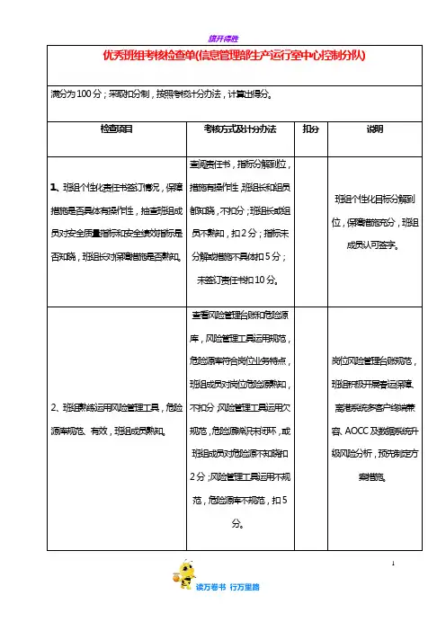 1季度班组考核检查单(李鑫、黄忱)【XX机场 班组建设】