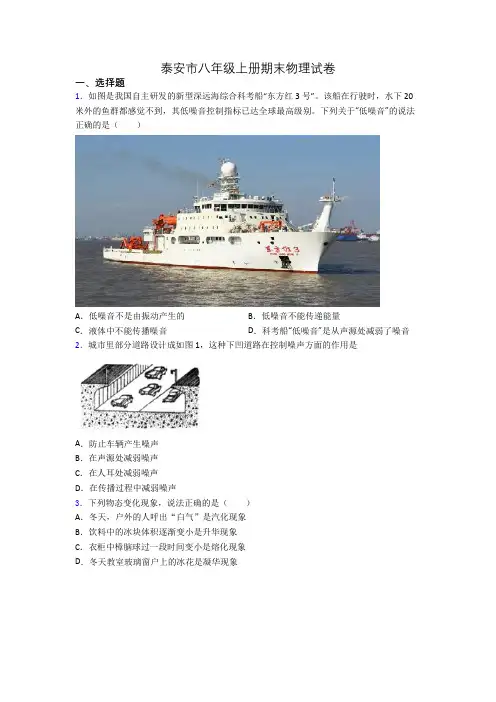 泰安市八年级上册期末物理试卷