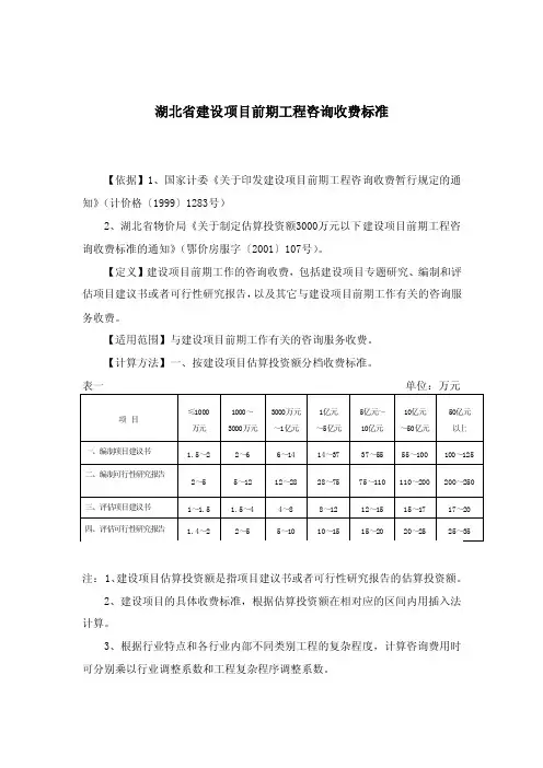 湖北省建设项目前期工程咨询收费标准（1）