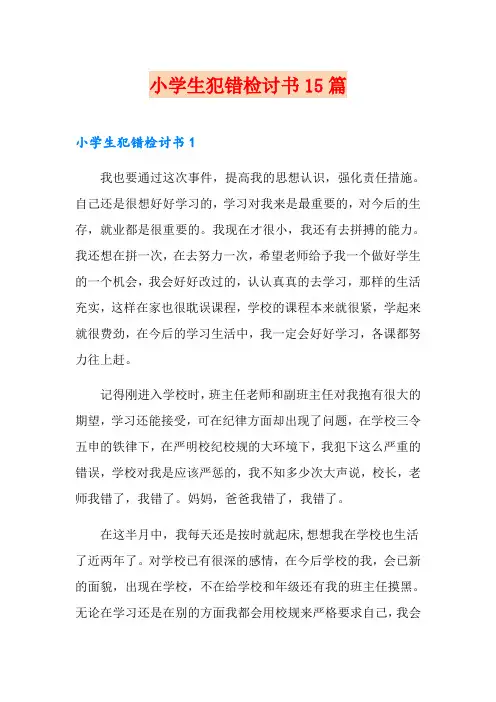 小学生犯错检讨书15篇