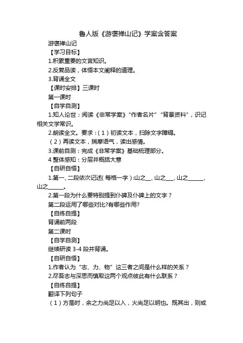 鲁人版《游褒禅山记》学案含答案