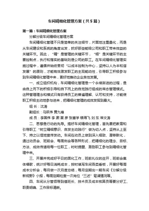 车间精细化管理方案（共5篇）