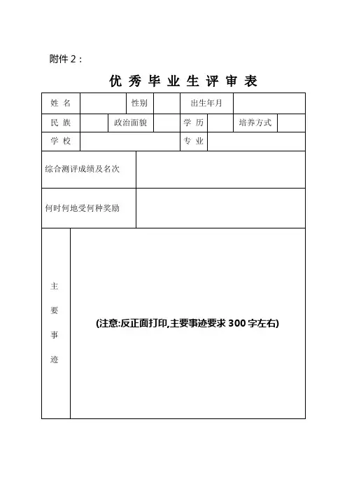 省级优秀毕业生评审表