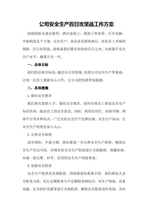 公司安全生产百日攻坚战工作方案