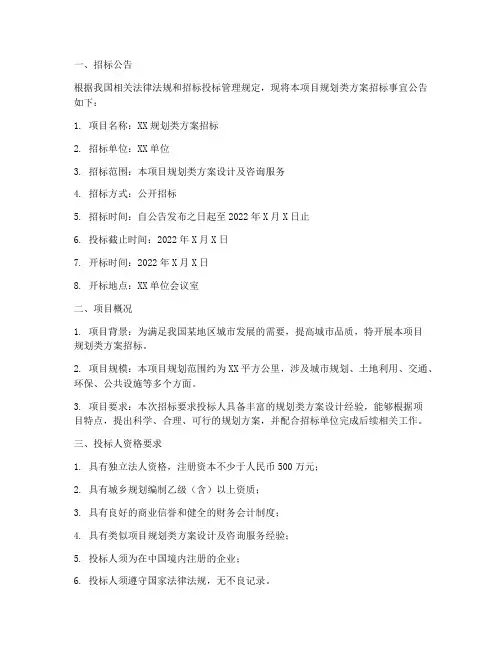 规划类方案的招标文件