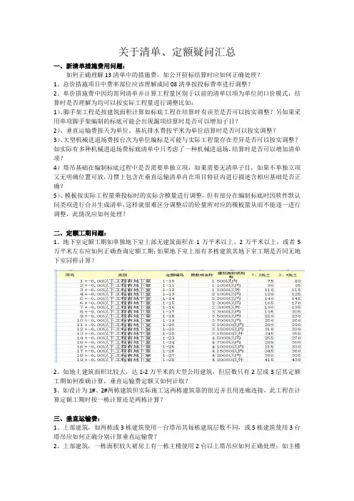 清单定额问题汇总